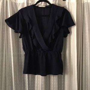 Navy Ruffled Blouse